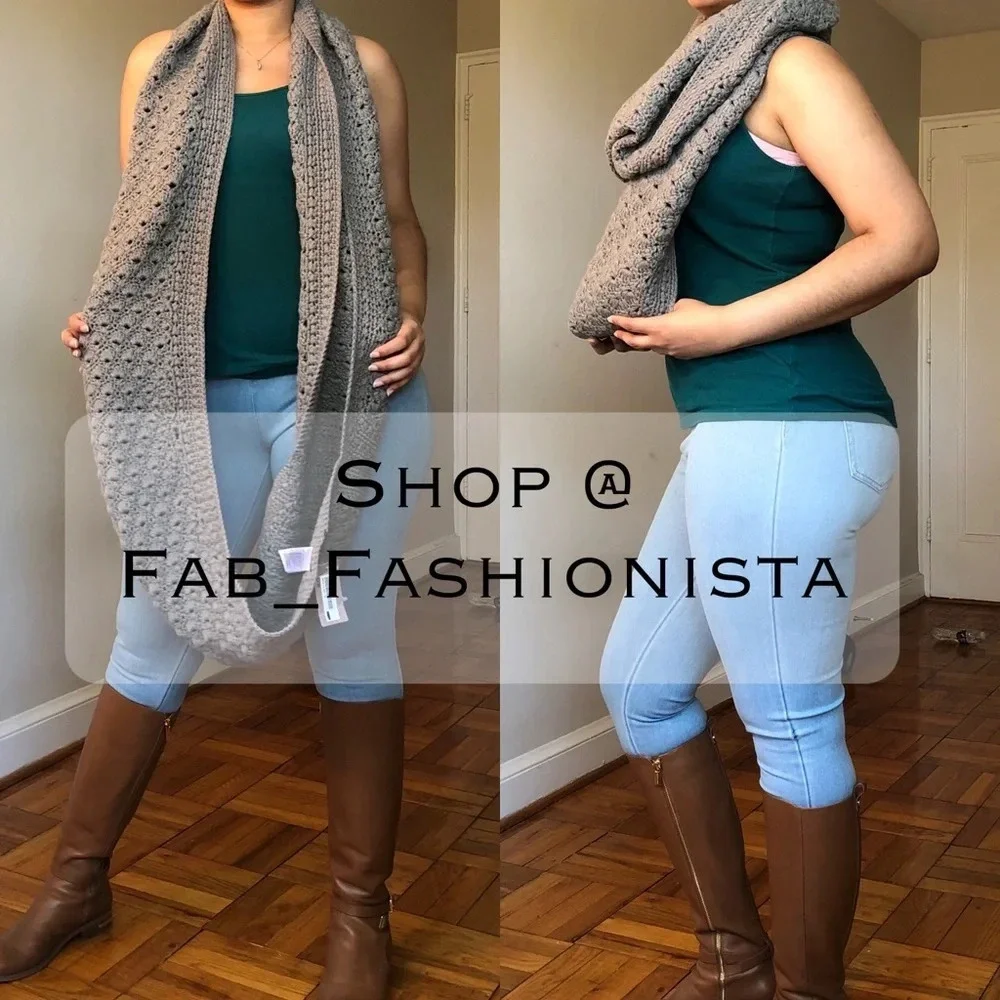 Knit thick long infinity scarf grey